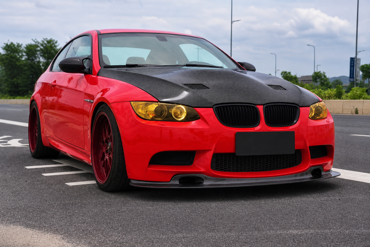 2006-2008 BMW 3 Series E90/E92 Pre-LCI Vented Carbon Fiber Hood - Installed context