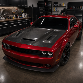 2015-2023 Dodge Challenger LC Redeye Style Carbon Fiber Hood - Detail closeup