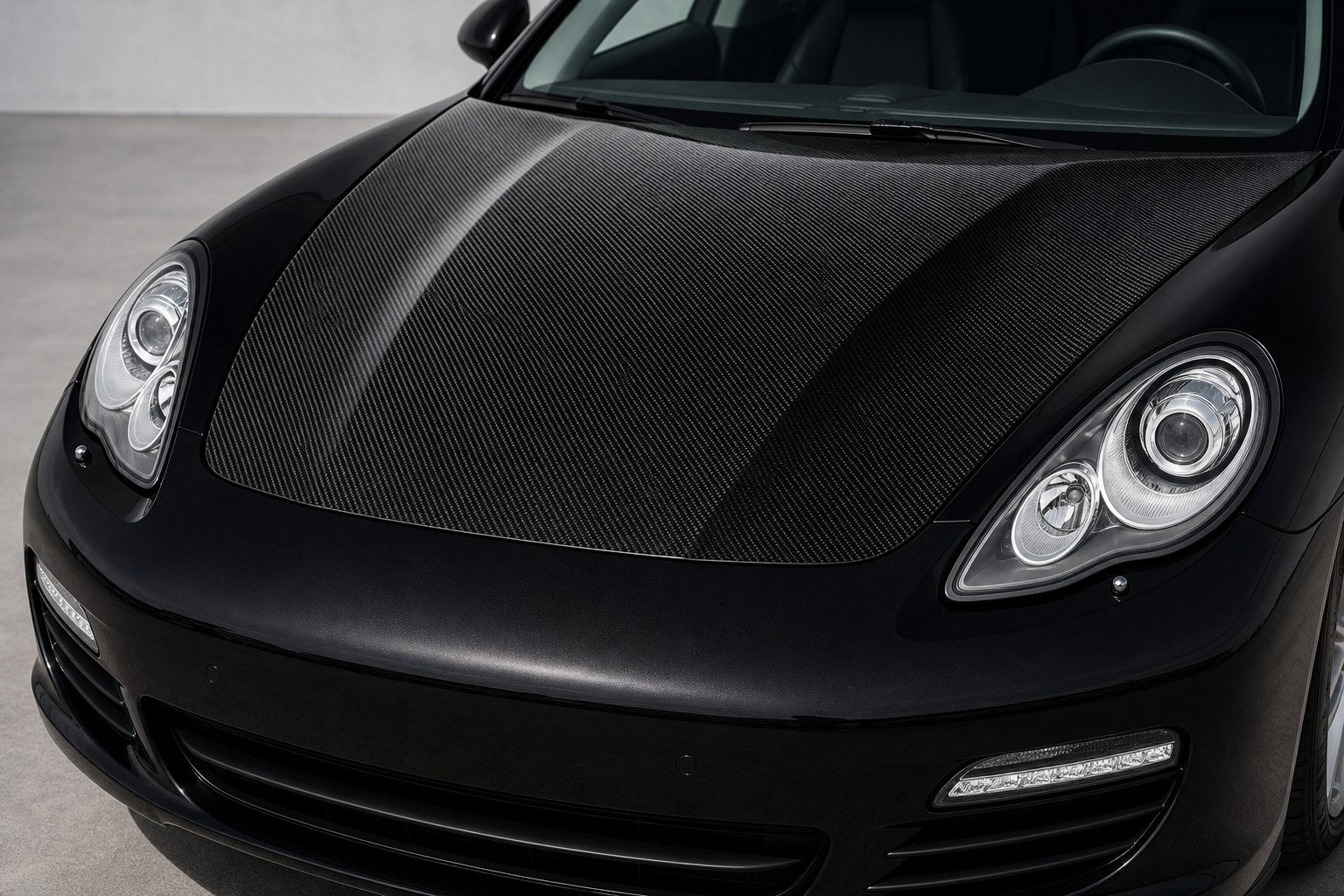 2010-2016 Porsche Panamera 970 Carbon Fiber Hood - Installed context