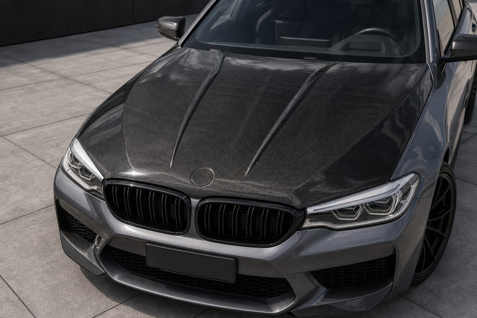 2017-2023 BMW 5 Series G30 / F90 M5 OEM Style Carbon Fiber Hood - Installed context