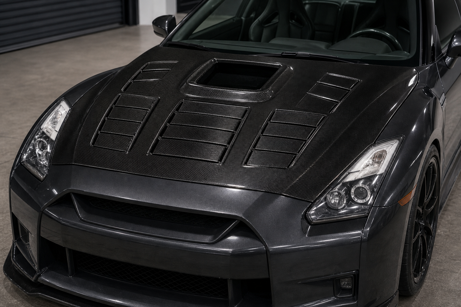 2009-2024 Nissan GT-R R35 Carbon Fiber Hood - Installed context