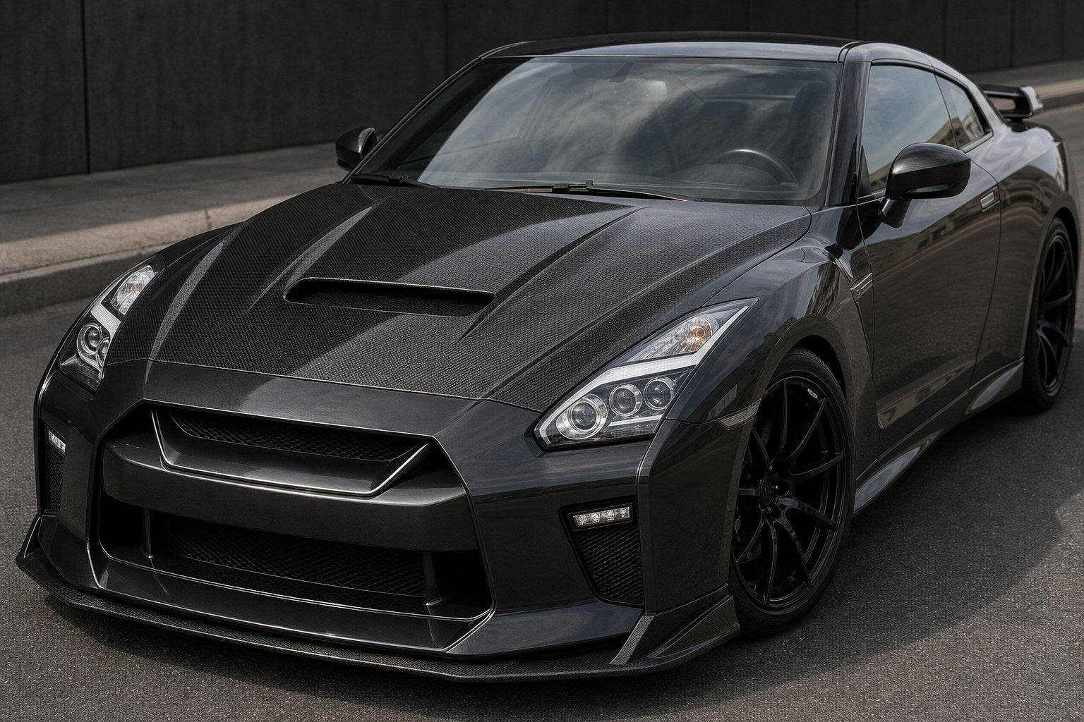 2009-2024 Nissan GT-R R35 Vented Carbon Fiber Hood - Installed context