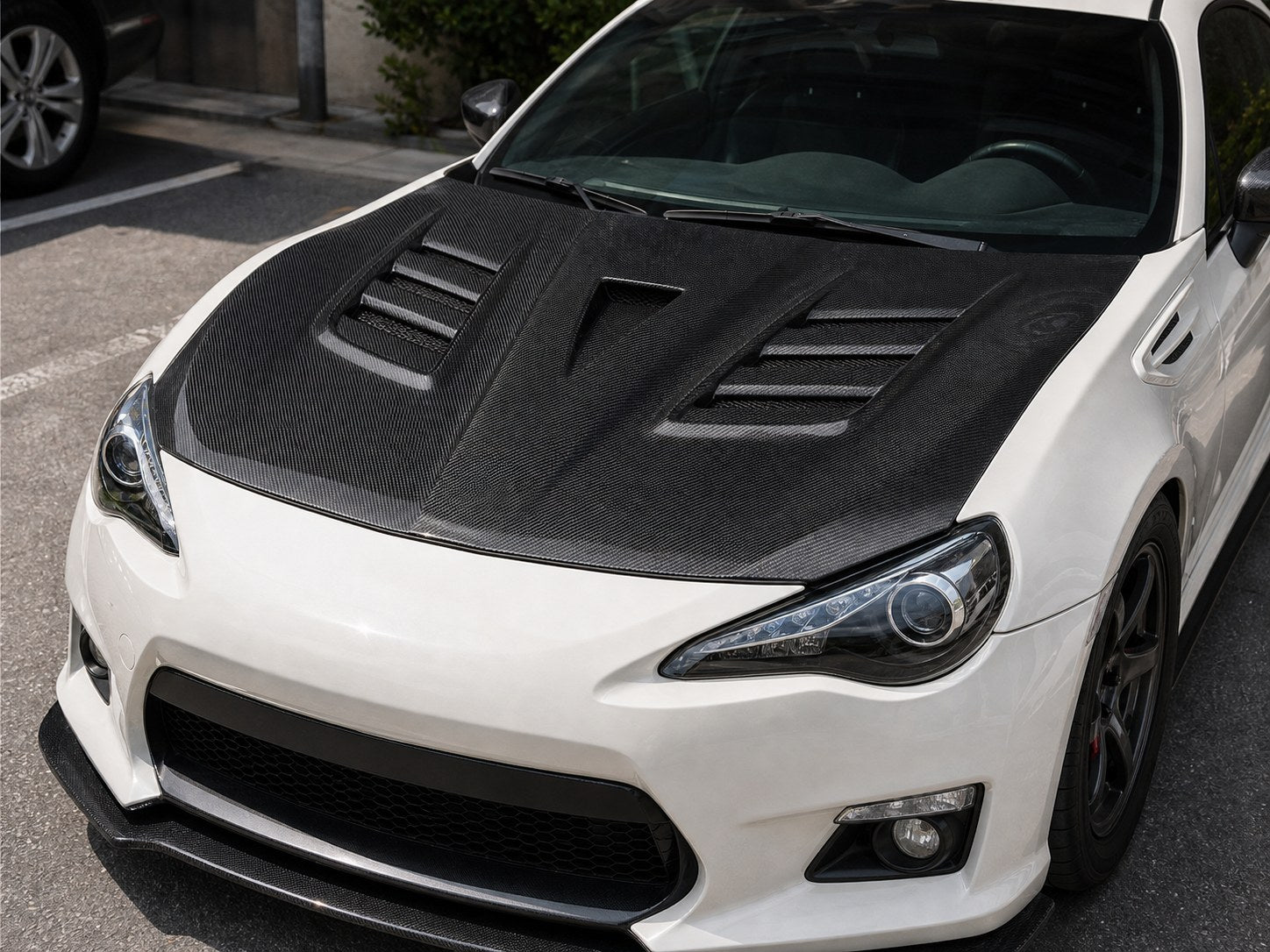 2013-2020 Toyota 86 / Subaru BRZ V-Style Carbon Fiber Hood - Installed context