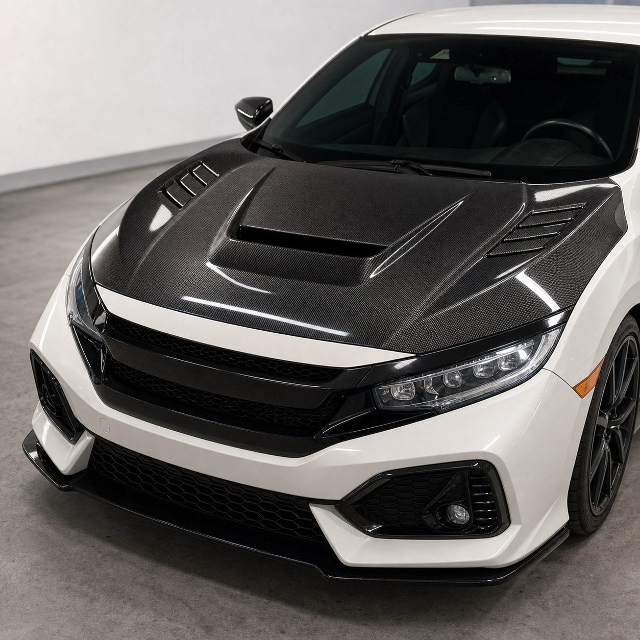 2016-2021 Honda Civic 10th Gen FK7/FC Vented Carbon Fiber Hood - Installed context