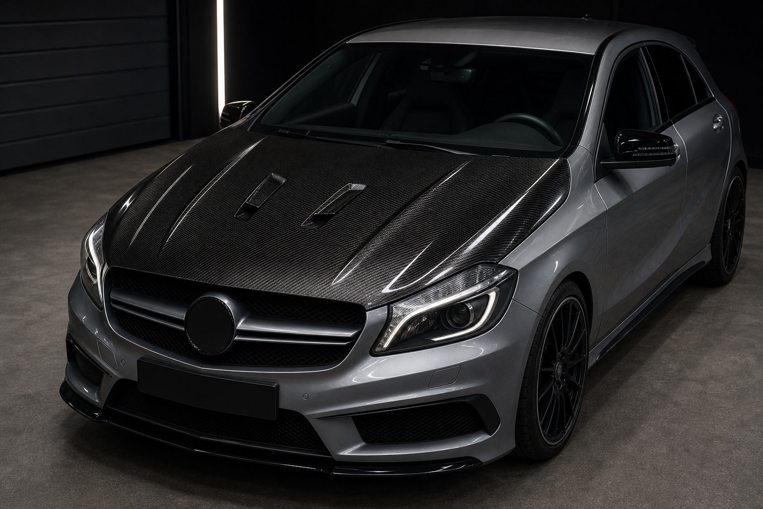 2013-2018 Mercedes-Benz A-Class W176 507 Style Carbon Fiber Hood - Installed context