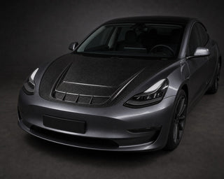 2017-2023 Tesla Model 3 First Gen S-Style Carbon Fiber Hood - Installed context