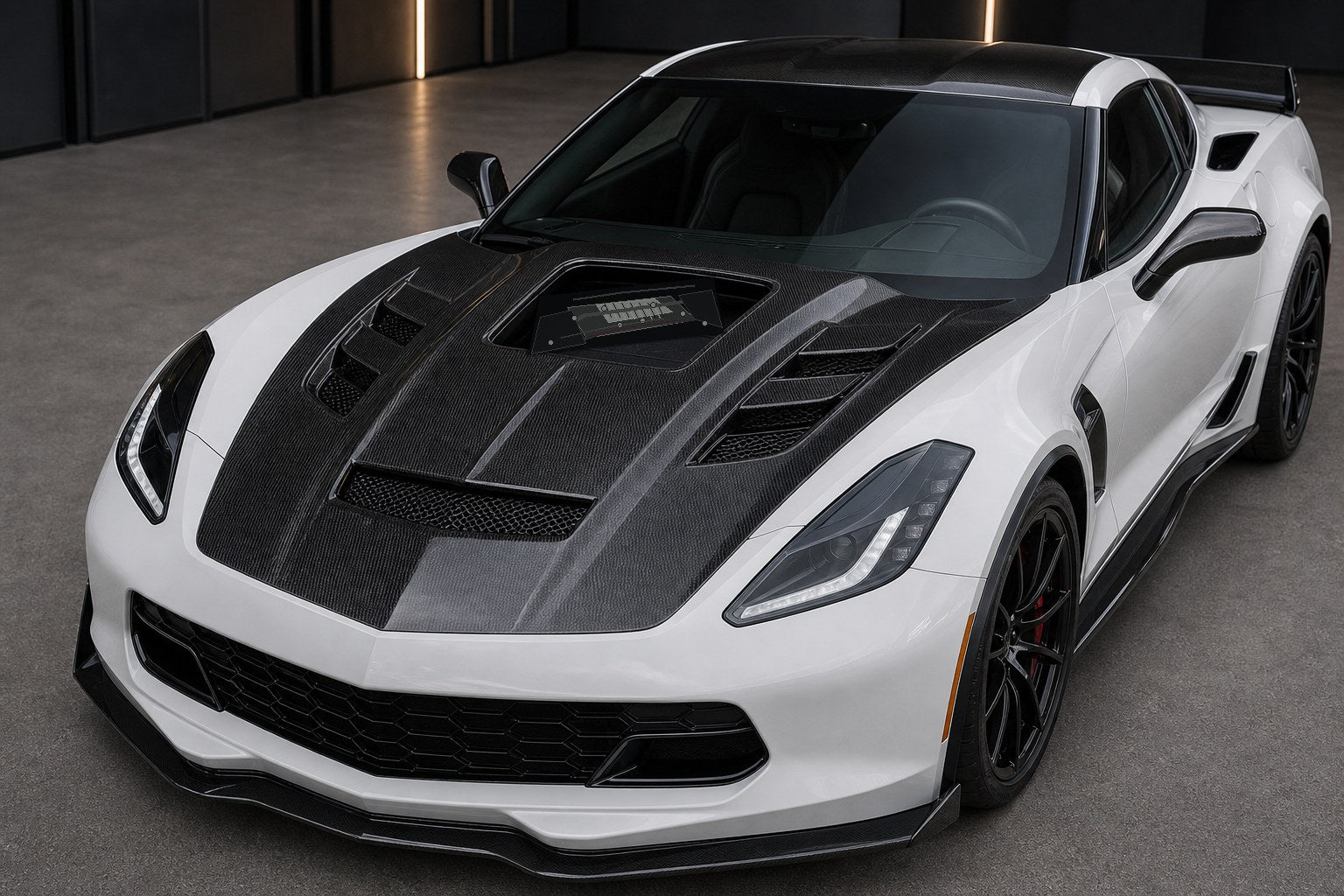2014-2019 Chevrolet Corvette C7 Z06 Style Carbon Fiber Hood - Installed context