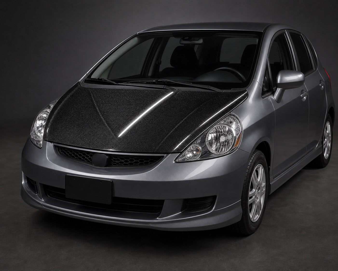 2015-2020 Honda Fit / Jazz GK5 OEM Style Carbon Fiber Hood - Installed context