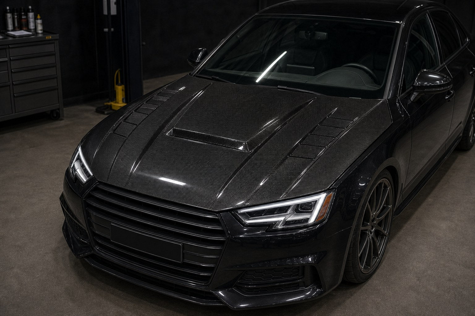 2017-2024 Audi A4 B9 Carbon Fiber Hood - Installed context