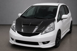 2009-2013 Honda Fit / Jazz GE8 T-R Style Carbon Fiber Hood - Installed context