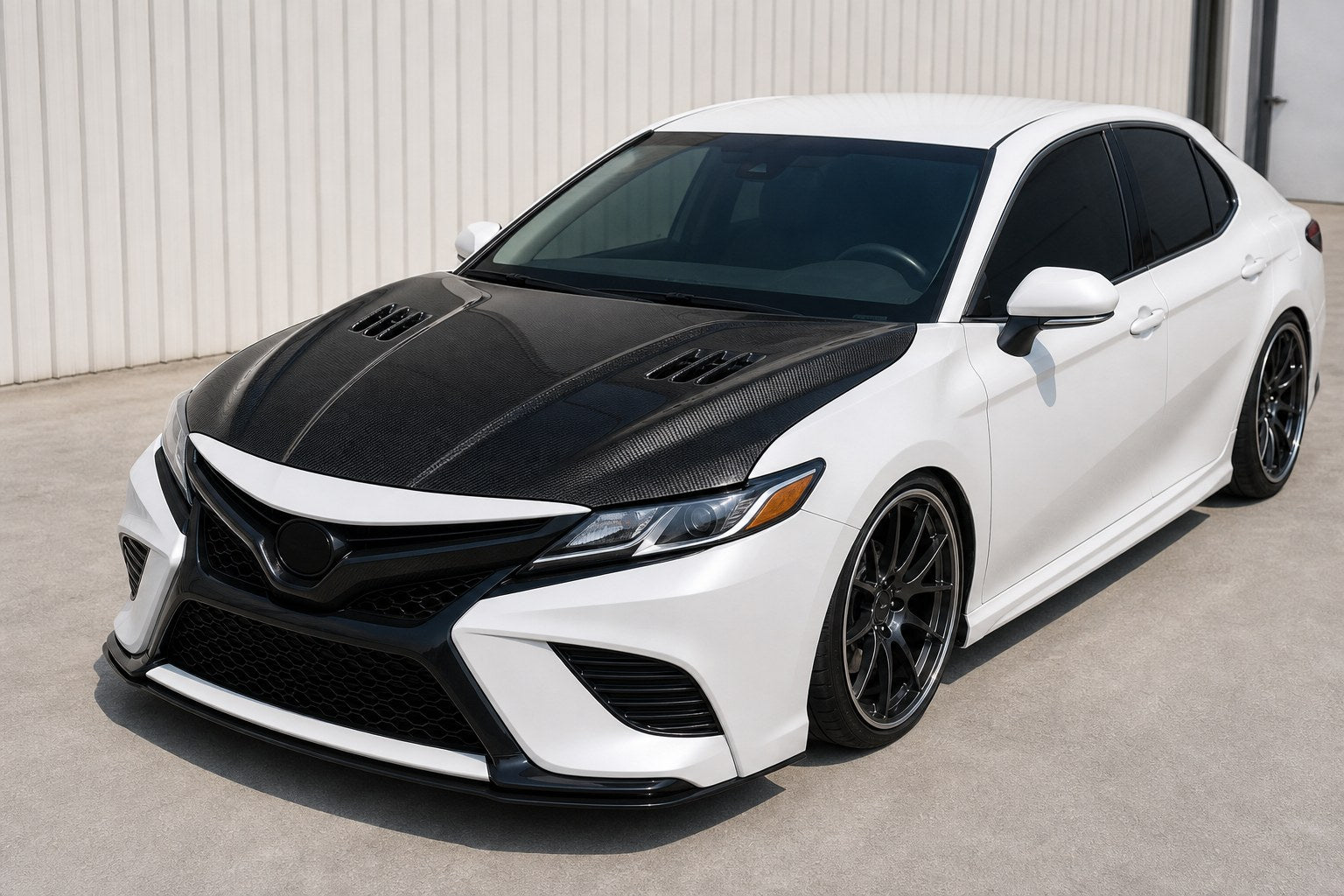2018-2024 Toyota Camry XV70 V2 Style Carbon Fiber Hood - Installed context