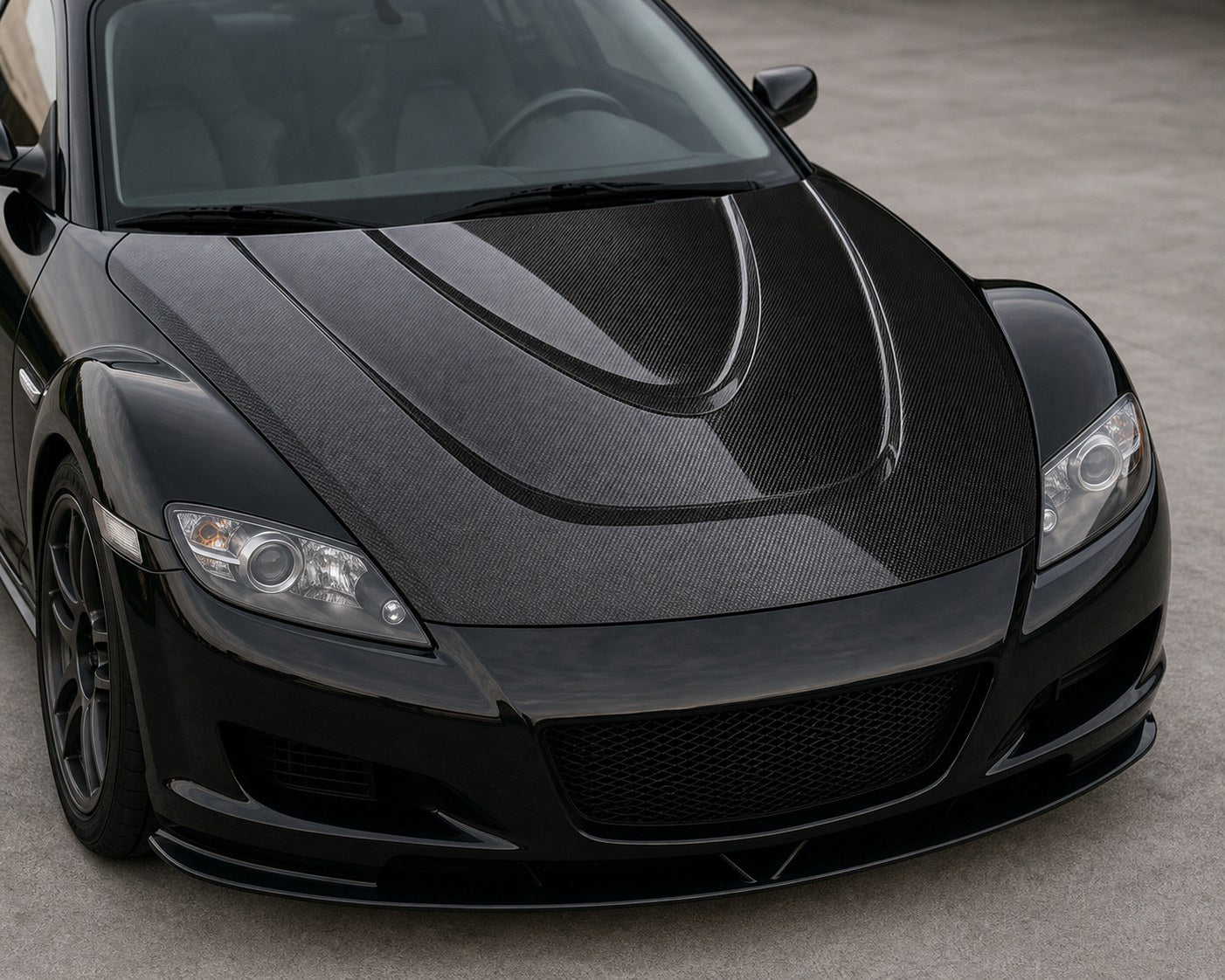 2004-2011 Mazda RX-8 SE3P OEM Style Carbon Fiber Hood - Installed context