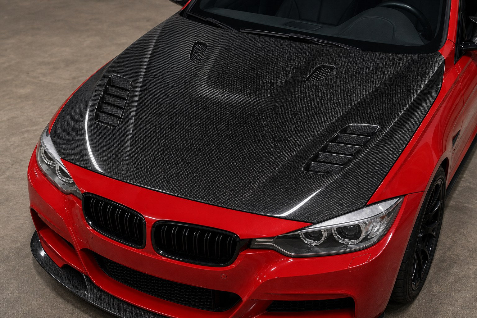 2012-2018 BMW 3/4 Series F30/F32/F33/F35/F36 Carbon Fiber Hood - Installed context