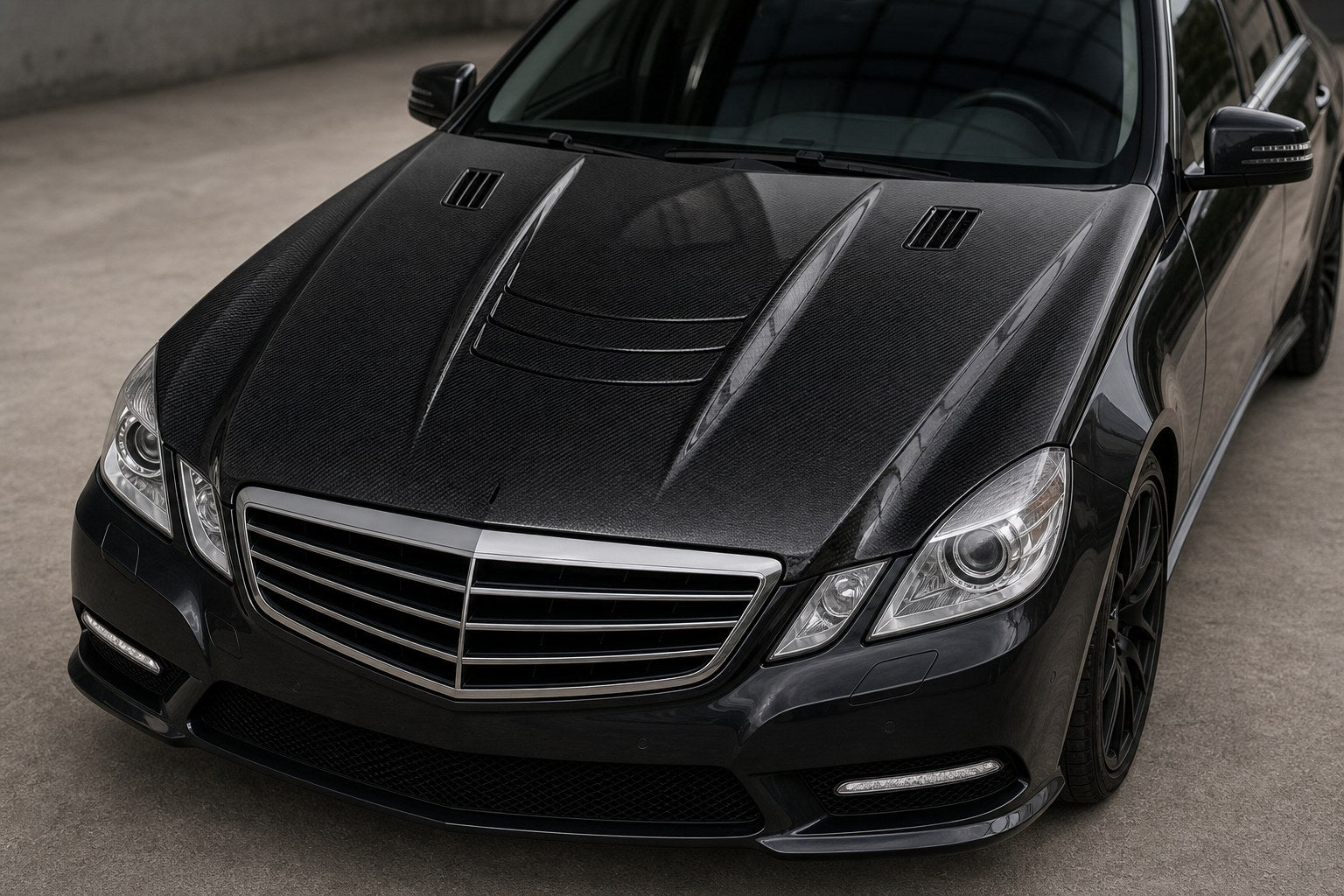 2014-2016 Mercedes-Benz E-Class W212 Facelift Carbon Fiber Hood - Installed context