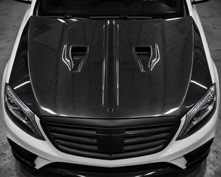 2014-2020 Mercedes-Benz S-Class W222 S63/S65 Style Carbon Fiber Hood - Installed context