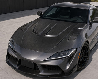 2020-2026 Toyota GR Supra A90/A91 Vented Performance Carbon Fiber Hood - Installed context