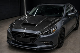 2014-2018 Mazda 3 / Axela BM/BN Carbon Fiber Hood - Installed context