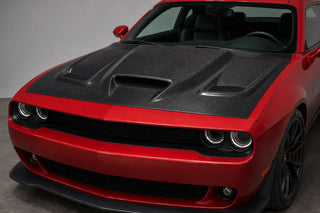 2015-2023 Dodge Challenger LC OEM Style Carbon Fiber Hood - Installed context