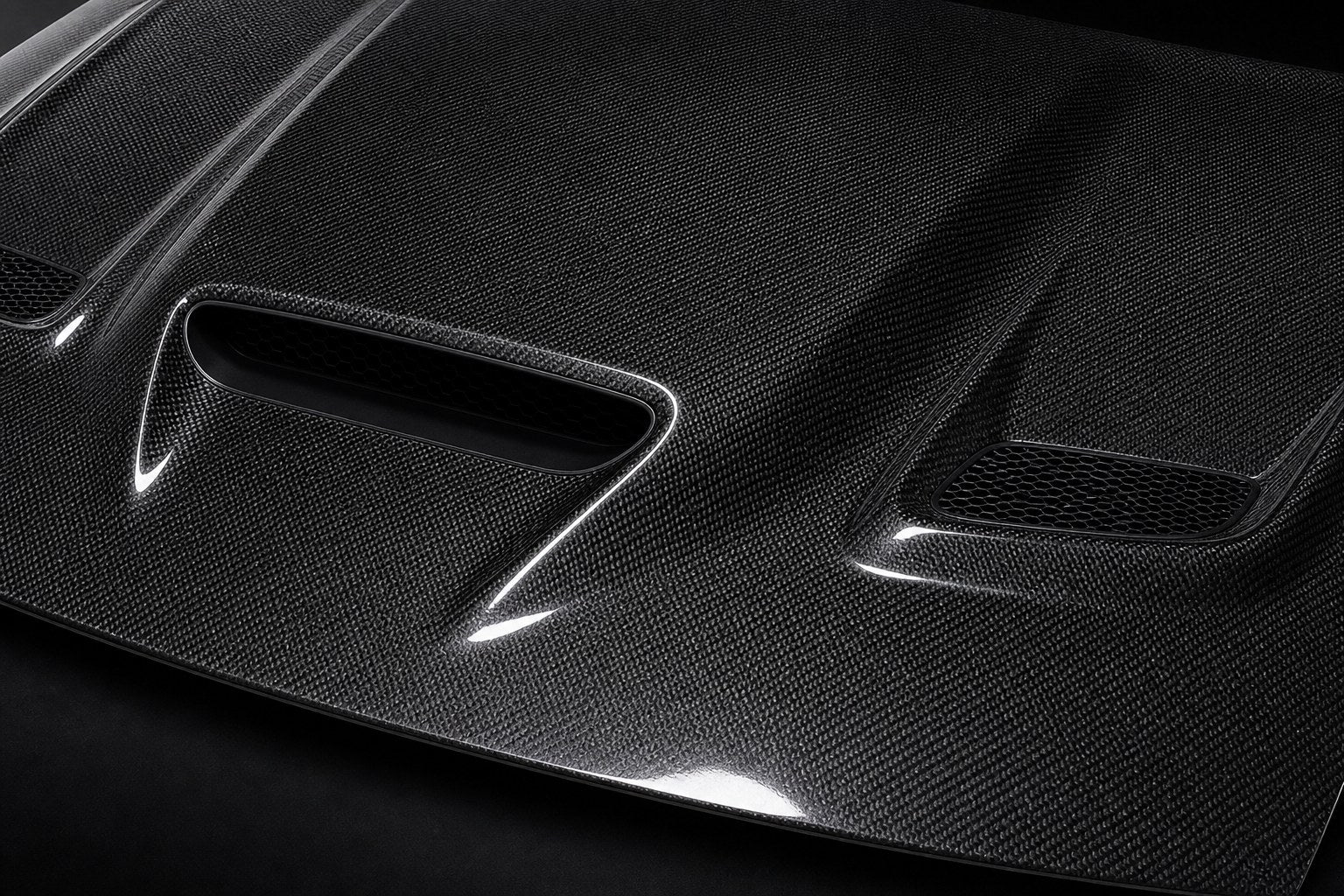 2015-2023 Dodge Challenger LC OEM Style Carbon Fiber Hood - Detail closeup