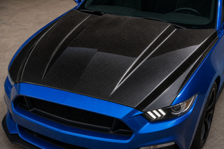 2015-2017 Ford Mustang S550 Heat Extractor Carbon Fiber Hood - Installed context