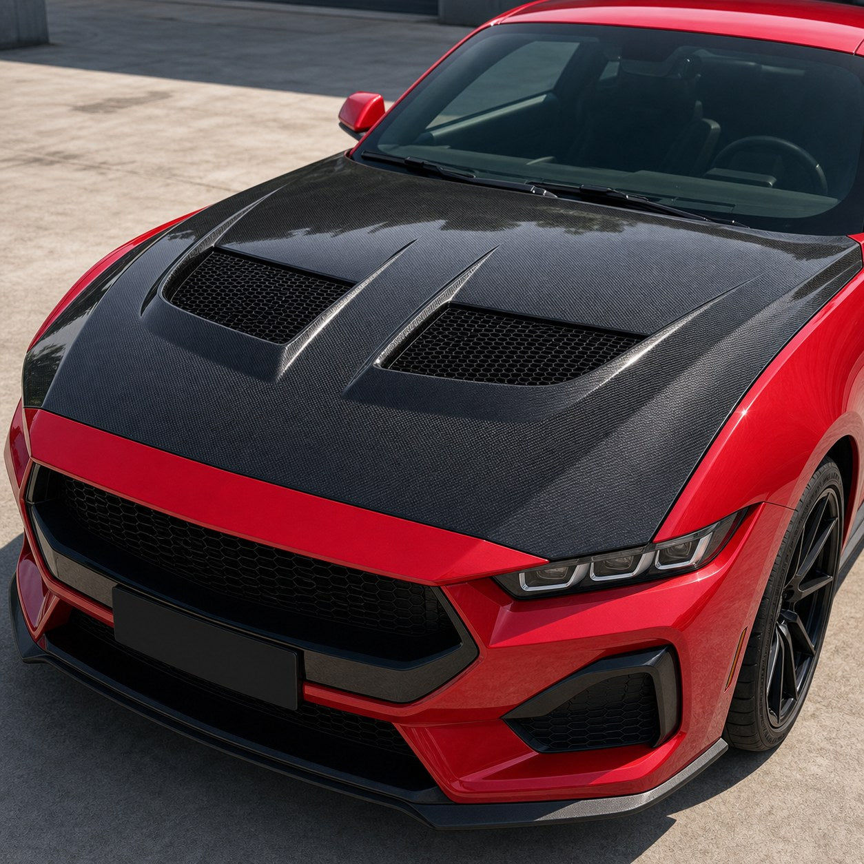 2024-2026 Ford Mustang S650 OEM Style Carbon Fiber Hood - Installed context