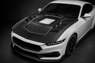 2024-2026 Ford Mustang S650 Vented Carbon Fiber Hood - Installed context
