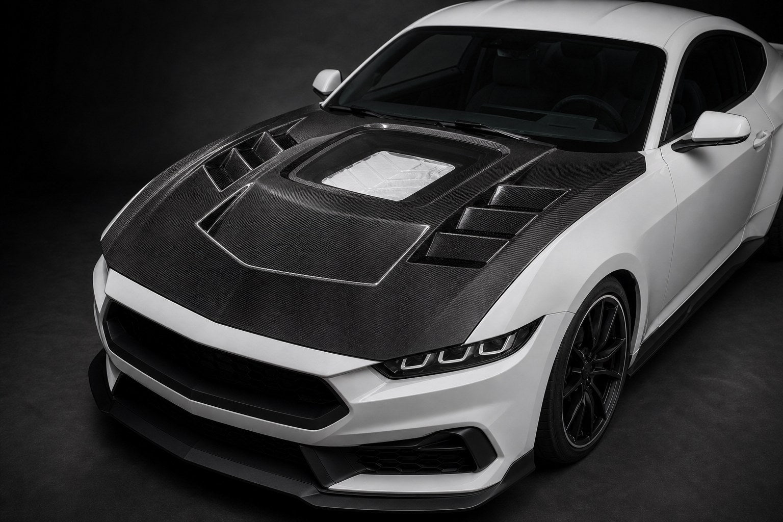 2024-2026 Ford Mustang S650 Vented Carbon Fiber Hood - Installed context
