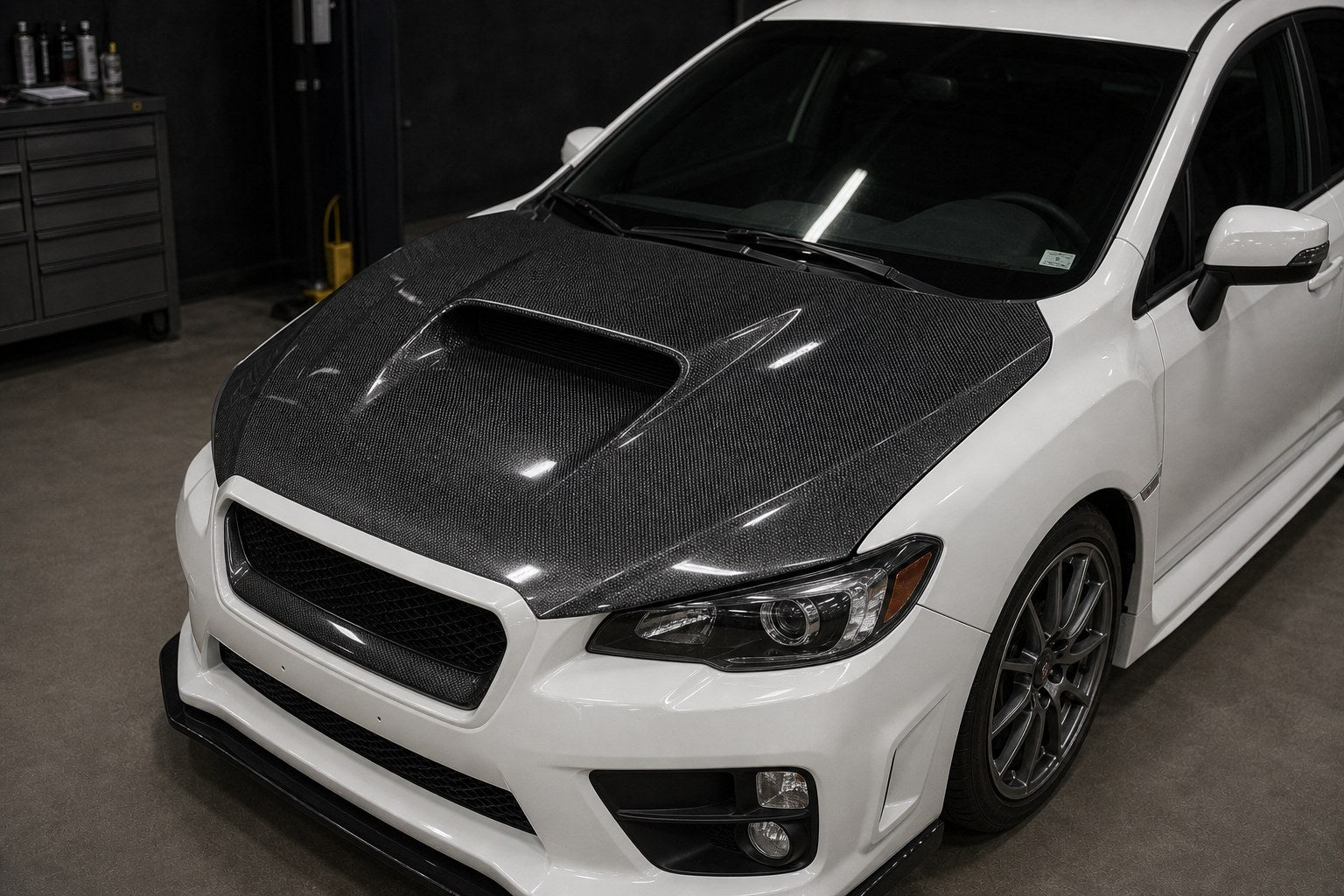 2008-2014 Subaru Impreza WRX/STI GR/GV Carbon Fiber Hood - Installed context