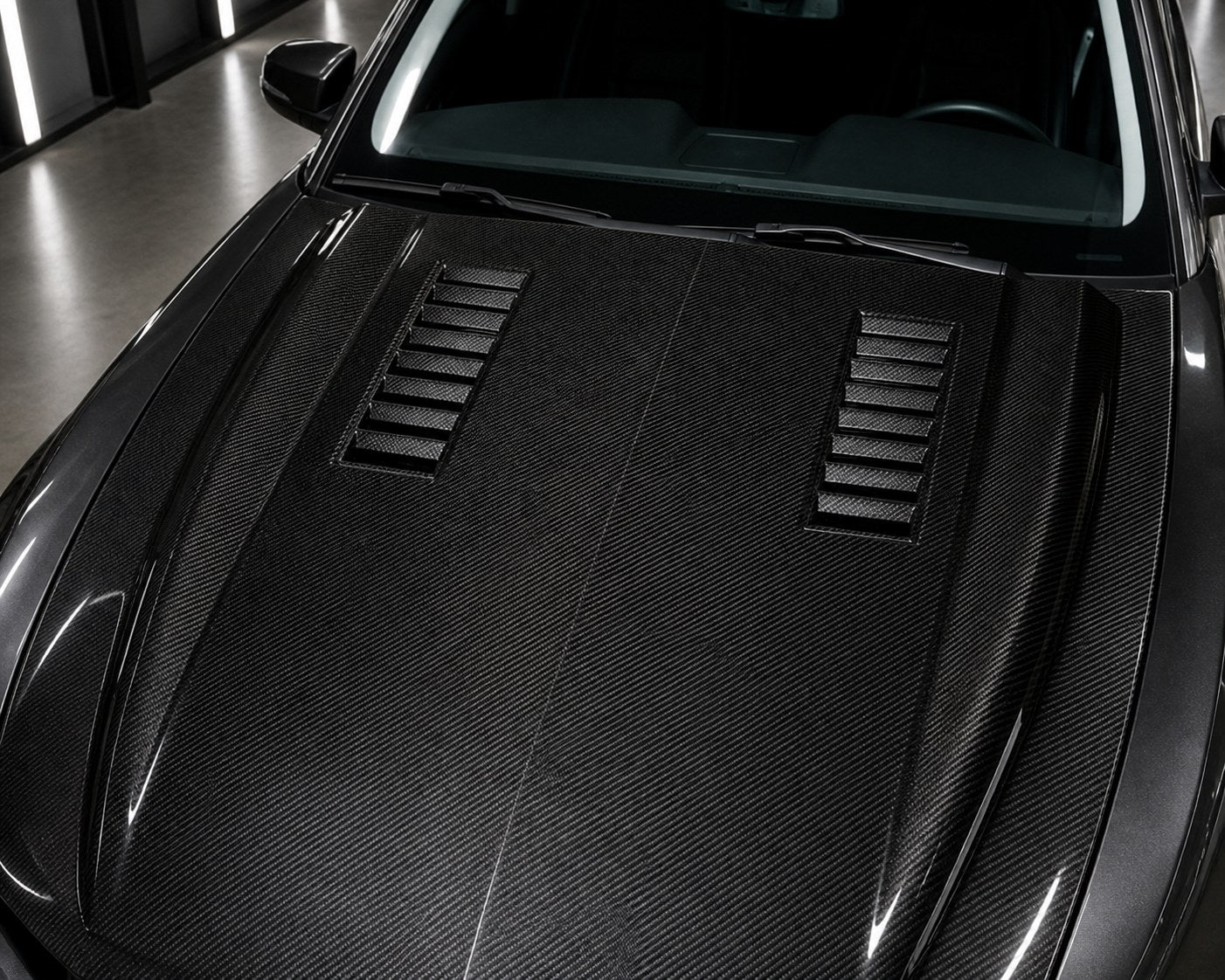 2005-2009 Ford Mustang Carbon Fiber Hood - Installed context