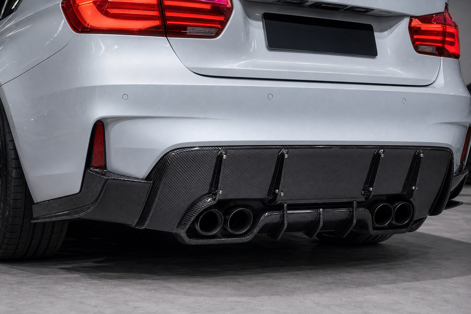 2015-2020 BMW F80 M3 / F82 M4 VRS Style Carbon Fiber Rear Diffuser - Installed context