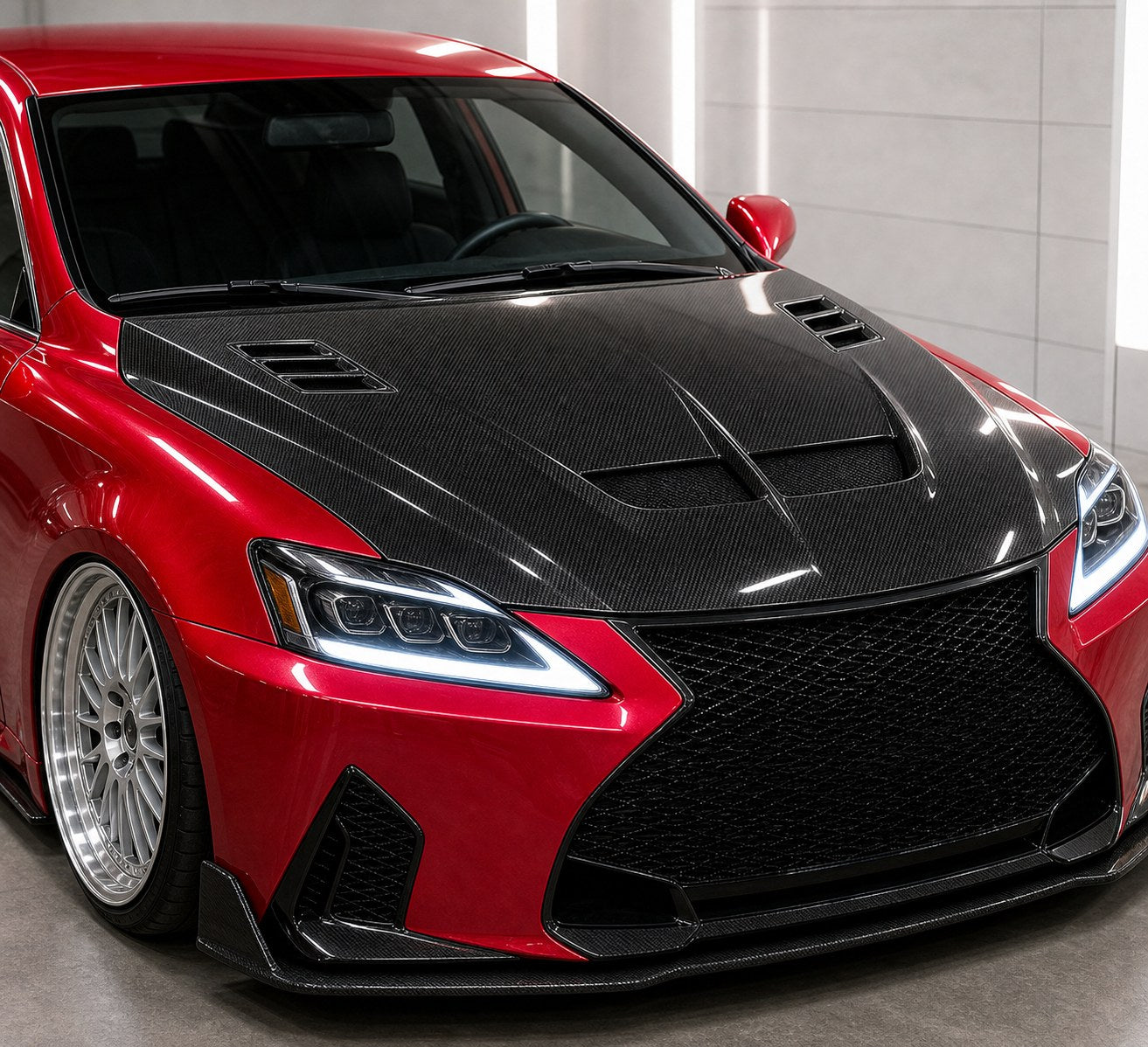 2006-2013 Lexus IS XE20 Carbon Fiber Hood - Installed context