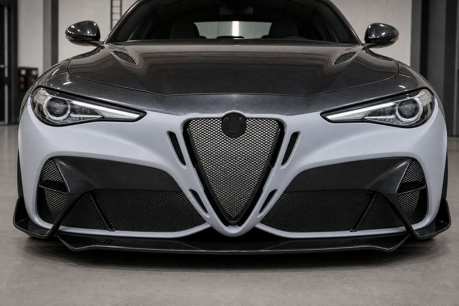 2017-2026 Alfa Romeo Giulia Unpainted PP Front Bumper Kit - Installed context