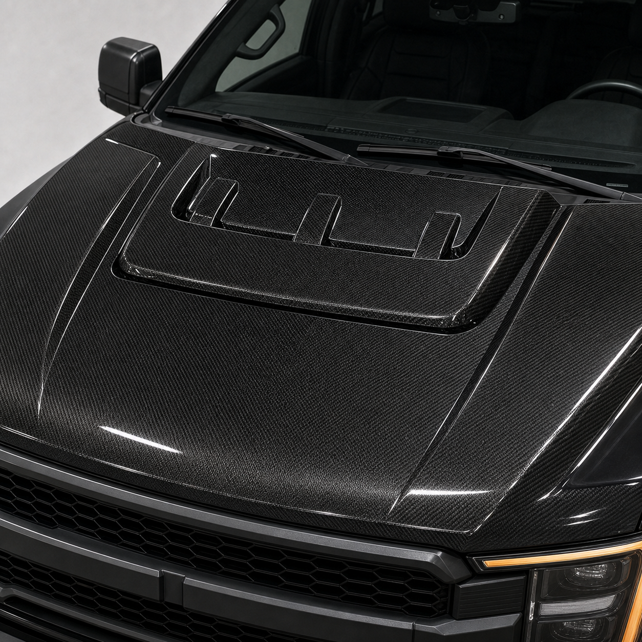 2017-2020 Ford F-150 Raptor Carbon Fiber Hood - Detail closeup