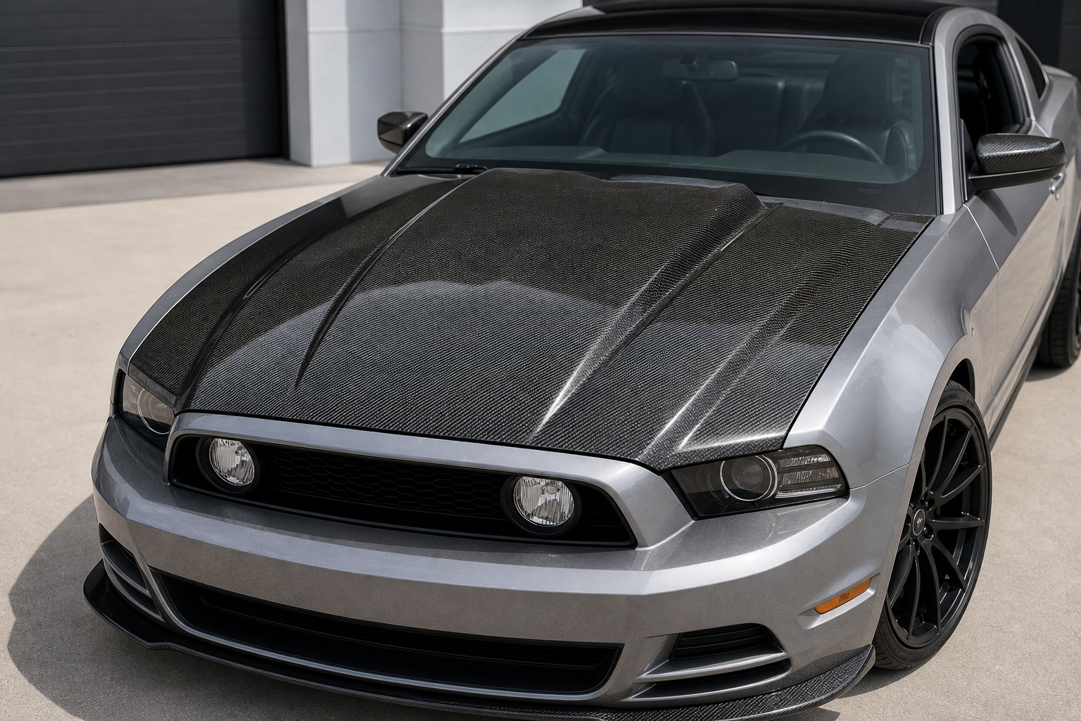 2013-2014 Ford Mustang S197 Facelift Carbon Fiber Hood - Installed context