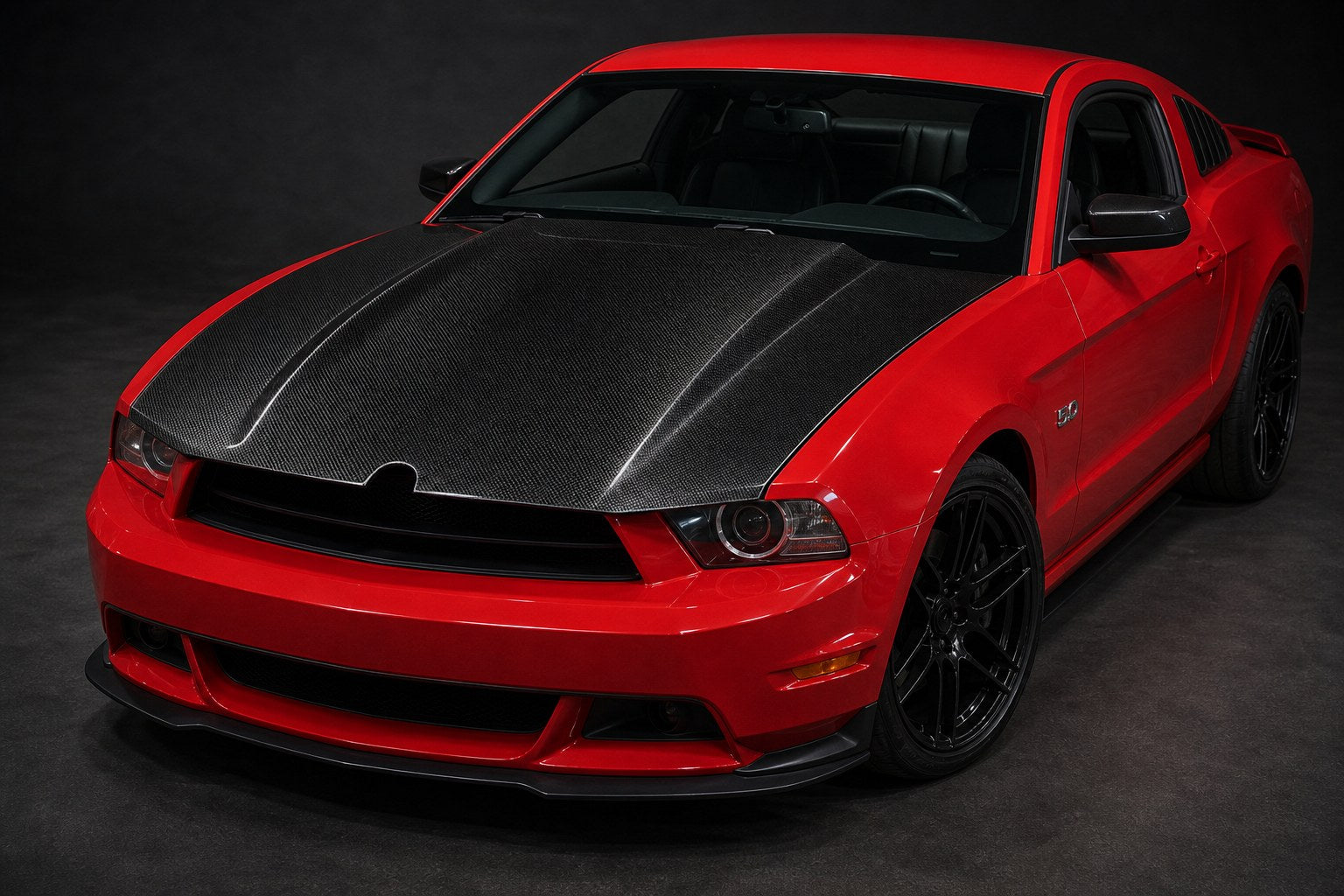 2010-2012 Ford Mustang S197 Facelift Carbon Fiber Hood - Installed context