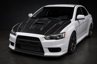 2008-2015 Mitsubishi Lancer Evolution X CZ4A Carbon Fiber Hood - Installed context