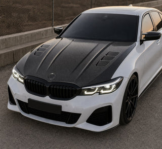 2019-2026 BMW 3 Series G20/G28 Double-Sided Carbon Fiber Hood - Installed context