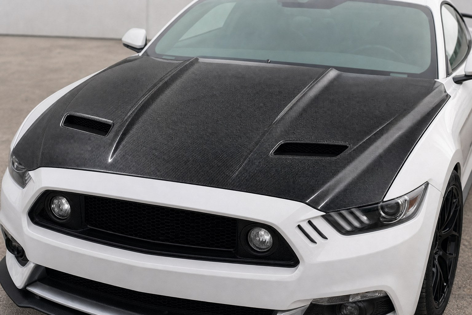 2015-2017 Ford Mustang S550 GT Style Carbon Fiber Hood - Installed context