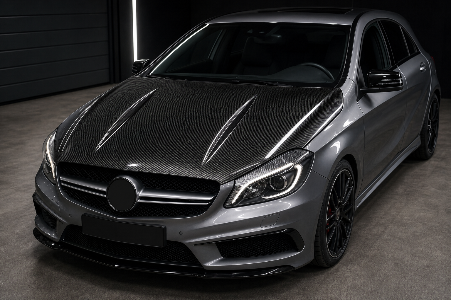 2013-2018 Mercedes-Benz A-Class W176 AMG Style Carbon Fiber Hood - Installed context