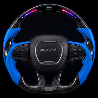 2015-2023 Dodge Charger / Challenger Blue LED Carbon Fiber Steering Wheel - Installed context