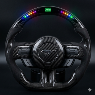 2018-2023 Ford Mustang S550 LED Carbon Fiber Steering Wheel - Detail closeup